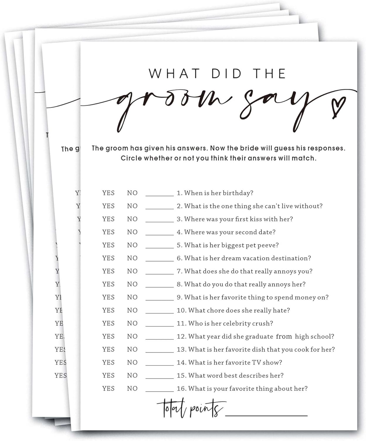 Wedding Shower Games Cards, What Did the Groom Say, Bridal Shower Games 25 Guests, Engagement Party Wedding Games for Guests, Minimalist White Wedding Party Supplies - A12