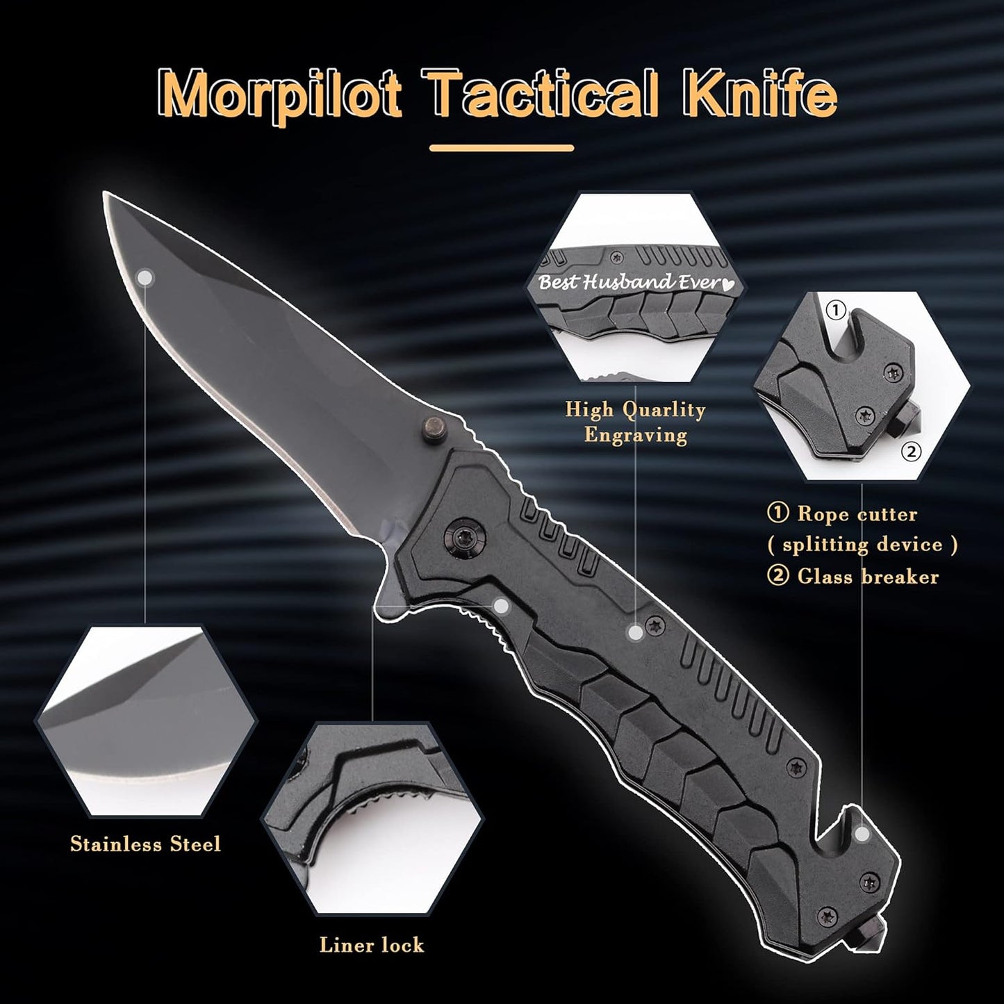 Engraved Pocket Knife for Groomsmen Best Man Father of the Bride Father of the Groom Groomsmen Gifts for Wedding Camping Knife with Window Glass Breaker and Seatbelt Cutter