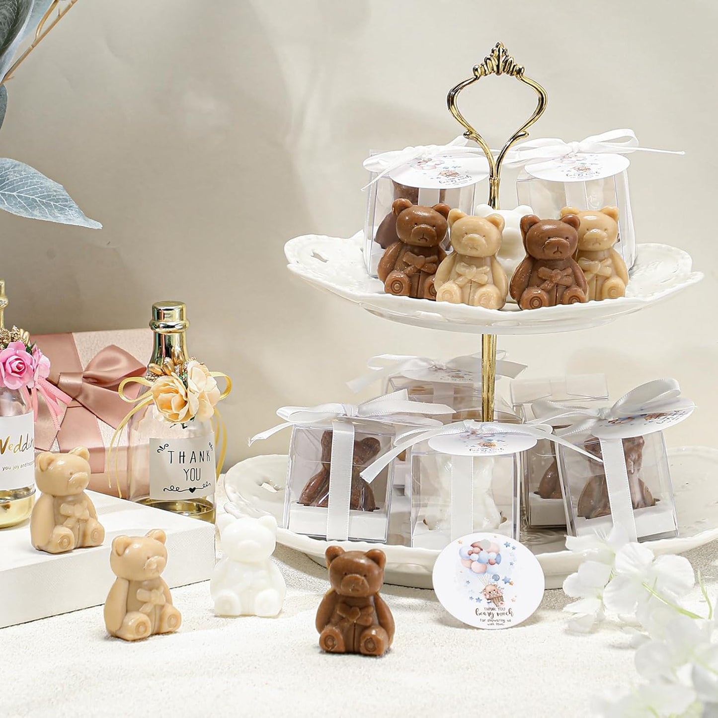 Geosar 36 Pack Bear Christmas Favors Bear Soap Gift with Thank You Cards and Boxes for Baby Shower Decoration Guest Gift Wedding Party Bridal Favors Supplies(White Brown)