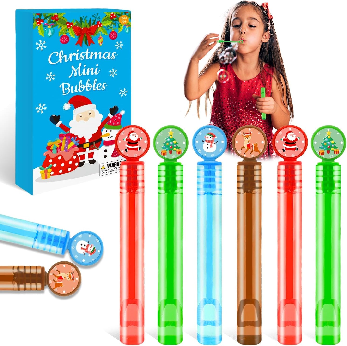 Christmas Mini Bubbles Goodie Bag Stocking Stuffers Fillers for Kids 20 Pack, Small Party Favors Toys Gifts Non Candy Treats for Toddlers, Christmas School Classroom Supplies Prizes Games for Students