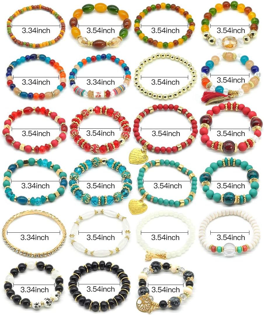 Bohemian Bracelet Sets for Women - 6 Sets Stackable Stretch Bracelets Multi-color Boho Jewelry for Women Hippie Bracelets Dainty Jewelry