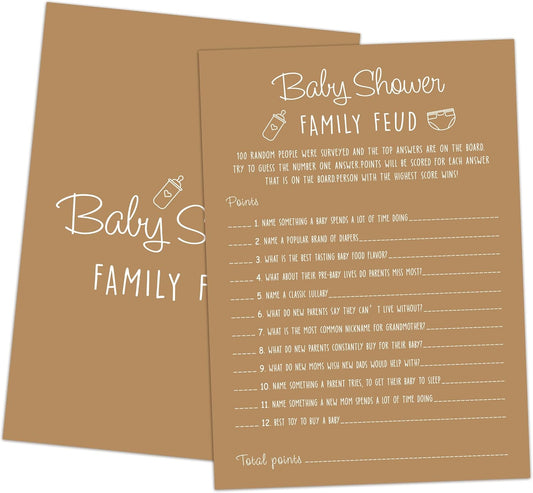 Family Feud Baby Shower Game - Pack of 30 Cards, Answer Key, Gender Neutral Decorations, Feud Game Supplies-01F-Caramel
