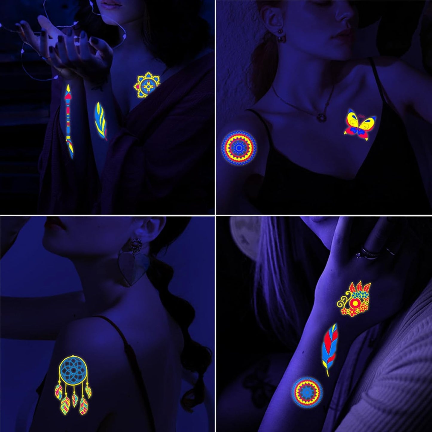 Glow in The Dark Tattoos 170 PCS Neon UV Black Light Reactive Temporary Tattoos Glow Party Supplies Decorations Stickers for Adult Teens Kids