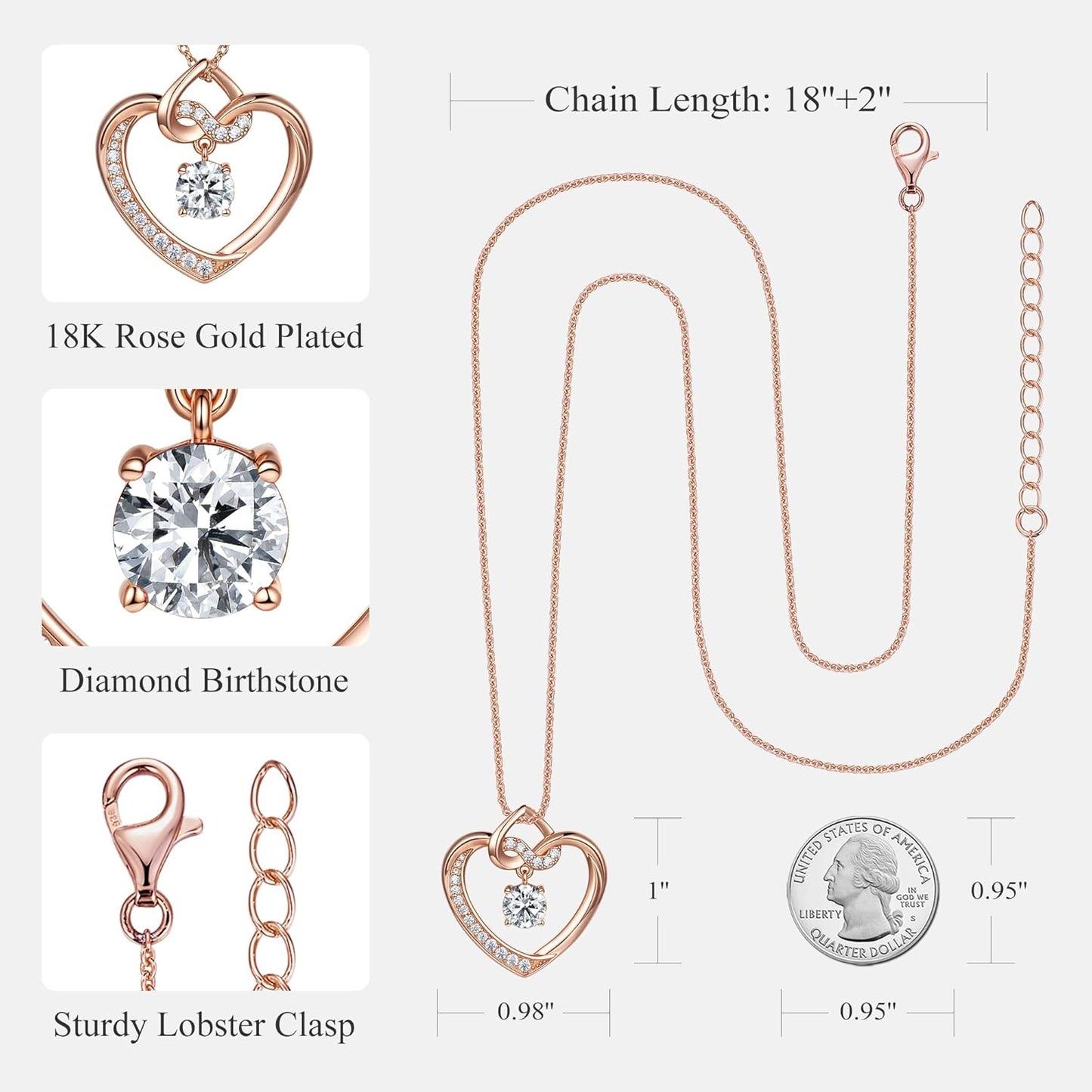 Heart Birthstone Necklaces Gifts for Women Wife, Jewelry for Women Wedding Anniversary Birthday Gifts for Wife Girlfriend Mom Christmas Valentines Gifts S925 Sterling Silver