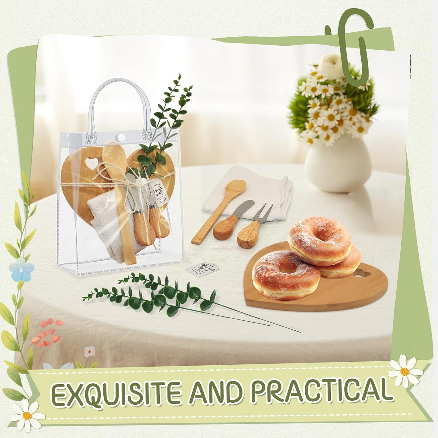 AZEAM 55Pcs Baby Shower Prizes for Game Winners, Bridal Shower Prizes with 6 Sets Heart Cheese Board Spoon Fork Butter Knife Towel Card Plastic Bag Branch, Wedding Shower Favors for Guests