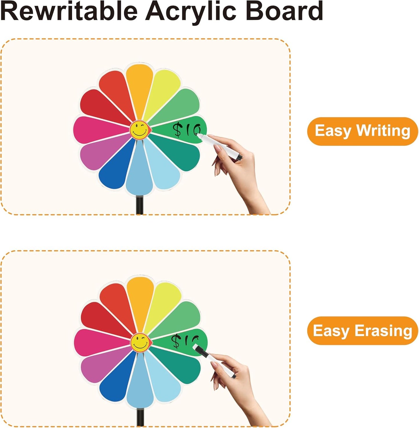 10 Inch Prize Wheel, 12 Slot Spinning Wheel Fortune Game, Party, Classroom or Home Education, Sunflower Pattern