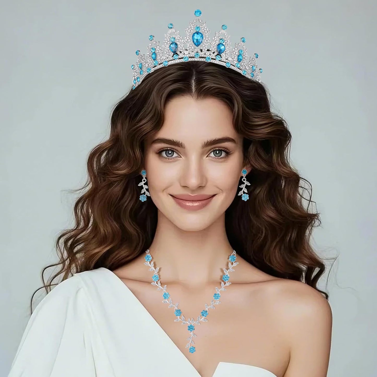 Kamirola Tiaras and Crowns for Women,Tiaras Earrings Necklace, Crystal Bridal Jewelry Set, Costume Party Halloween Prom Pageant Jewelry for Women(TR45)