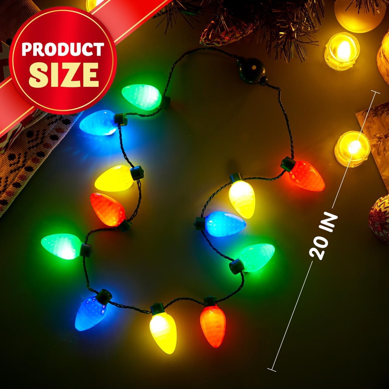 JOYIN 24 PCS Christmas LED Necklace, Christmas Necklace with 12 LED Bulbs, Light Up Accessories for Adults Kids Holidays Parties Favors Accessories Decorations