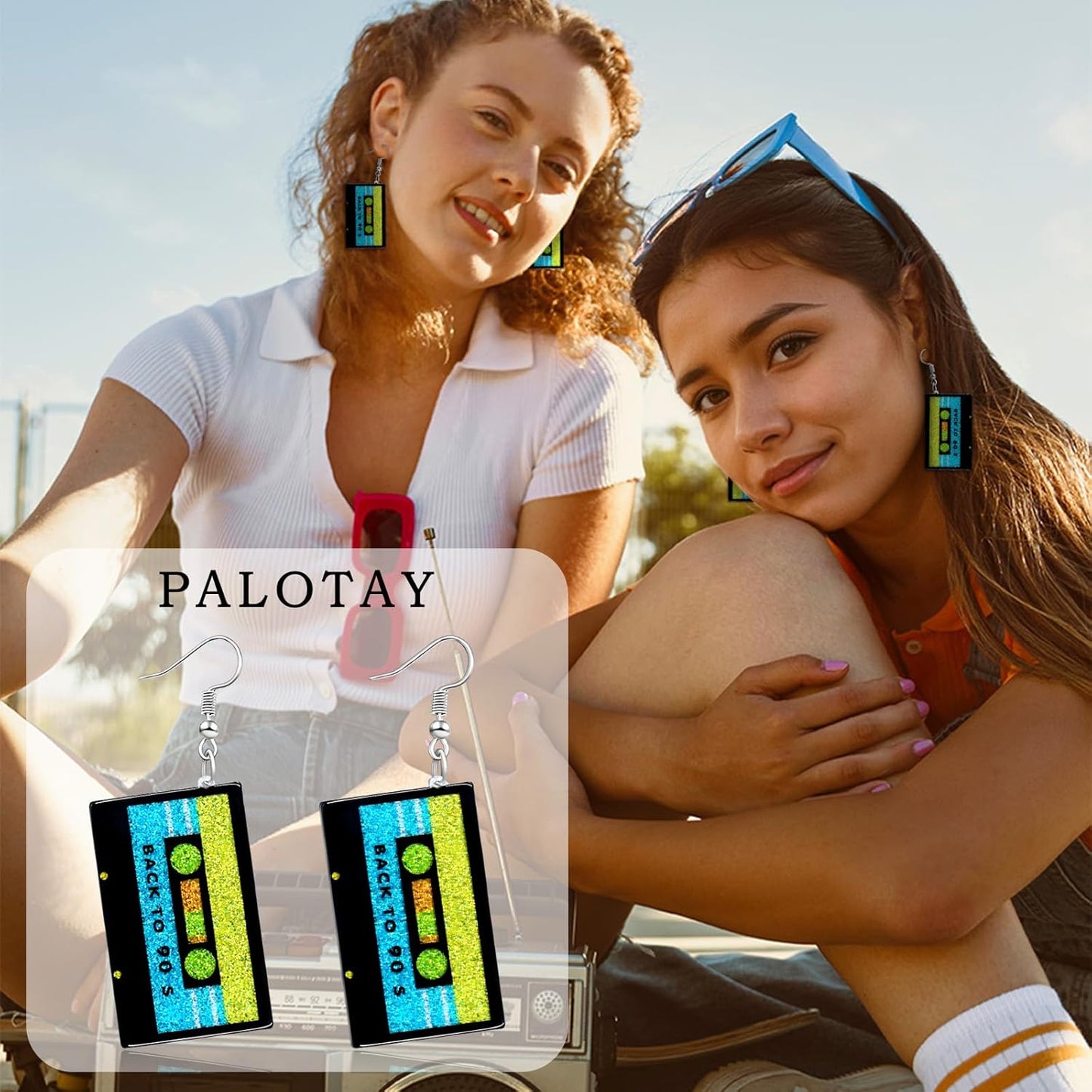 80s 90s Retro Cassette Tape Neon Earrings for Women Acrylic Radio Earring Set for 80s 90s Accessories Cosplay Party Jewelry Gifts