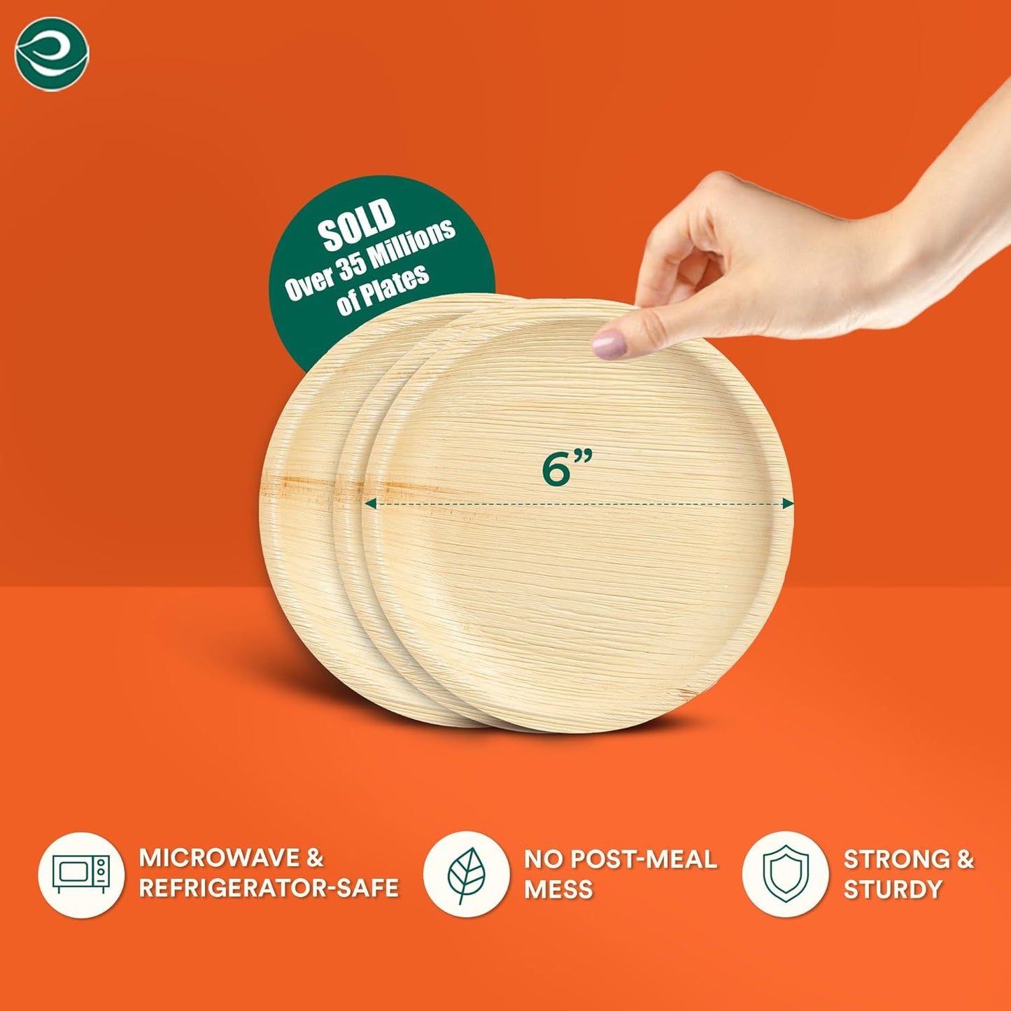 ECO SOUL Compostable 6 Inch Small Palm Leaf Round Plates (50 Count) Like Bamboo Plates|Biodegradable|Eco-Friendly, Microwave & Oven Safe