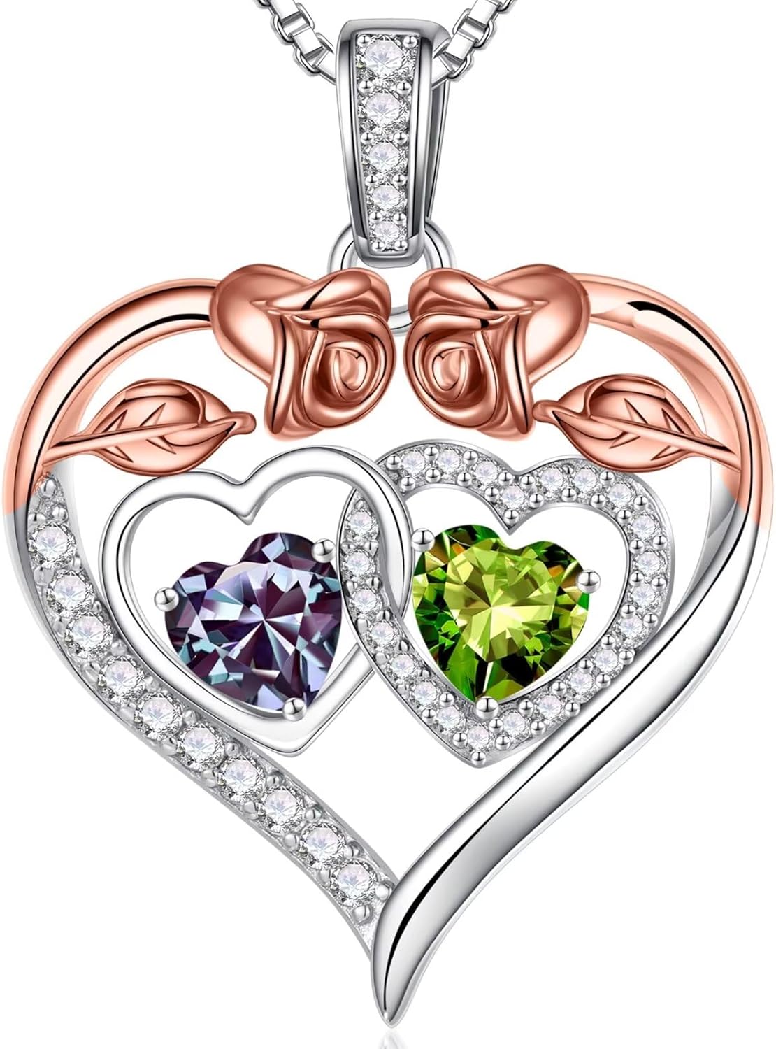 Iefil Double Birthstone Necklace Gifts for Wife Girlfriend Her Women, Birthstone Jewelry Gemstone Valentines Birthday Gifts for Her Women Wife Mom Grandma