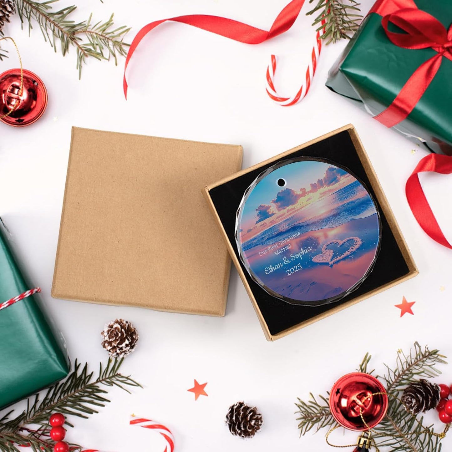 Personalized First Christmas Married Ornament 2025, Custom Engaged Christmas Ornaments with Names, Customized Wedding Engagement Gifts for Newlywed Couples Him Her