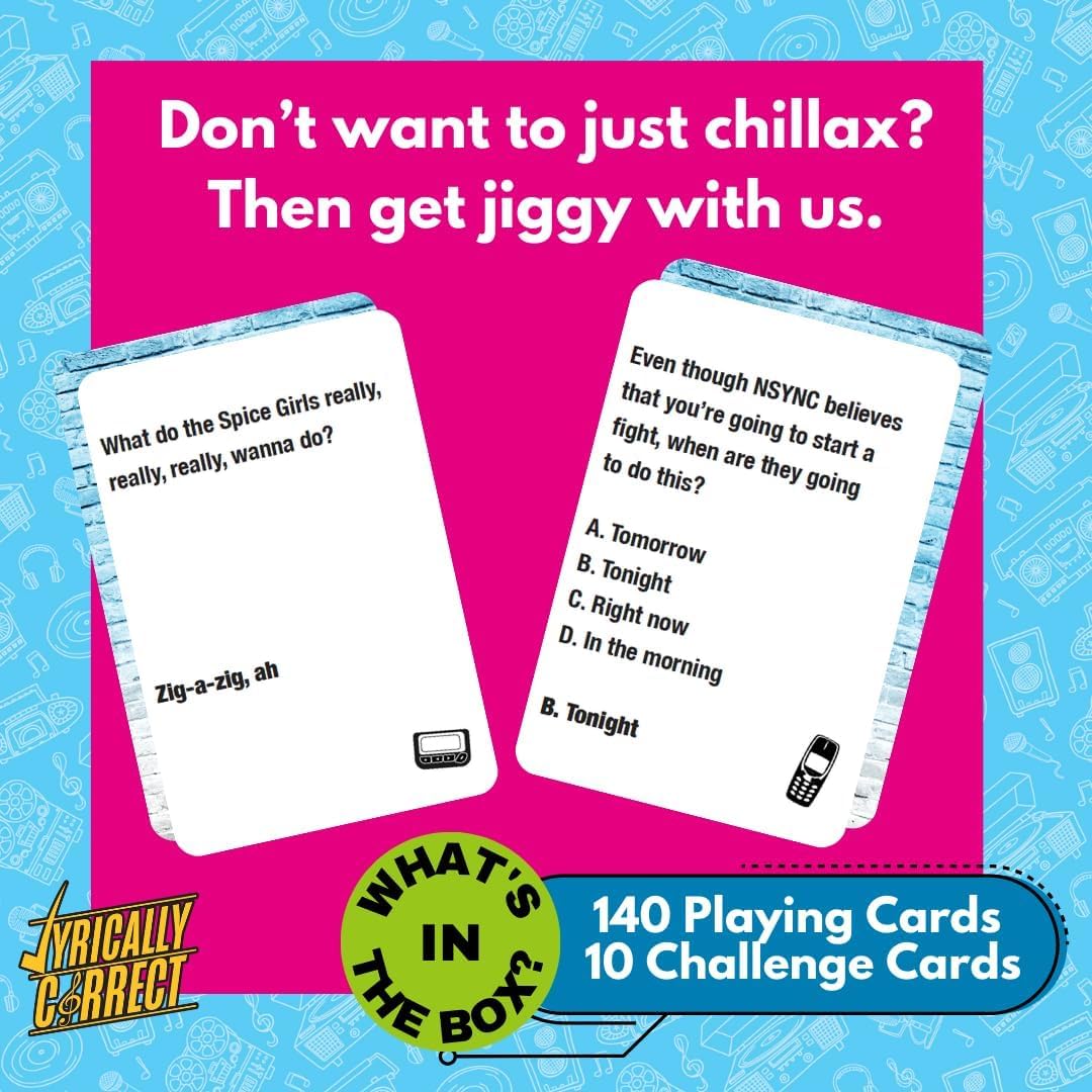Lyrically Correct '90s & 2000s Music Trivia Card Game - Pop Edition - Finish The Lyrics Challenge, Fun for Adults, Party or Family Night