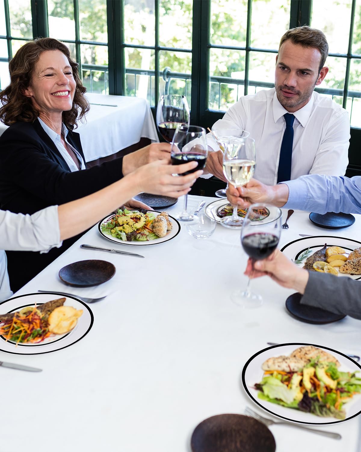 350Pcs Plastic Plates for Party, Disposable Clear Black Dinnerware Set for 50 Guests,100 Plastic Plates,50 Cups, 50 Pre-Rolled Napkins with Cutlery for Party, Wedding, Thanksgiving, Christmas