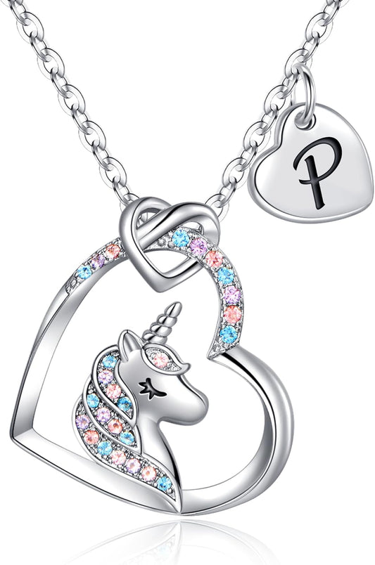 Hidepoo Stocking Stuffers for Teen Girls Kids - Colorful CZ Heart Pendant Initial Unicorn Necklaces for Girl Jewelry Birthday Gift Christmas Gifts for Grandkids Girls Kid