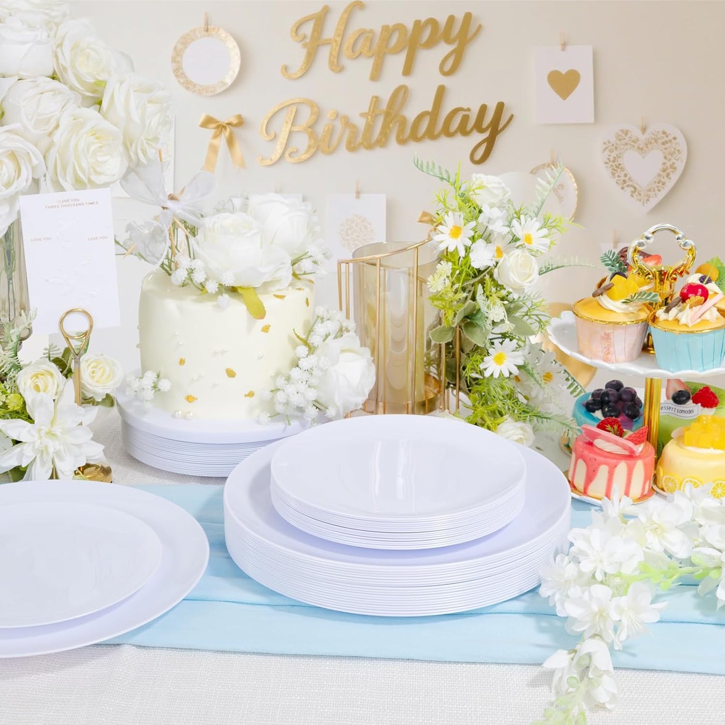 LIYH 120 Pcs White Plastic Plates Heavyduty - Thanksgiving Plates Disposable Plate Dishes for Party Wedding Includes 60 Dinner 10.25" & 60 Dessert Plate 7.5" for Thanksgiving Day