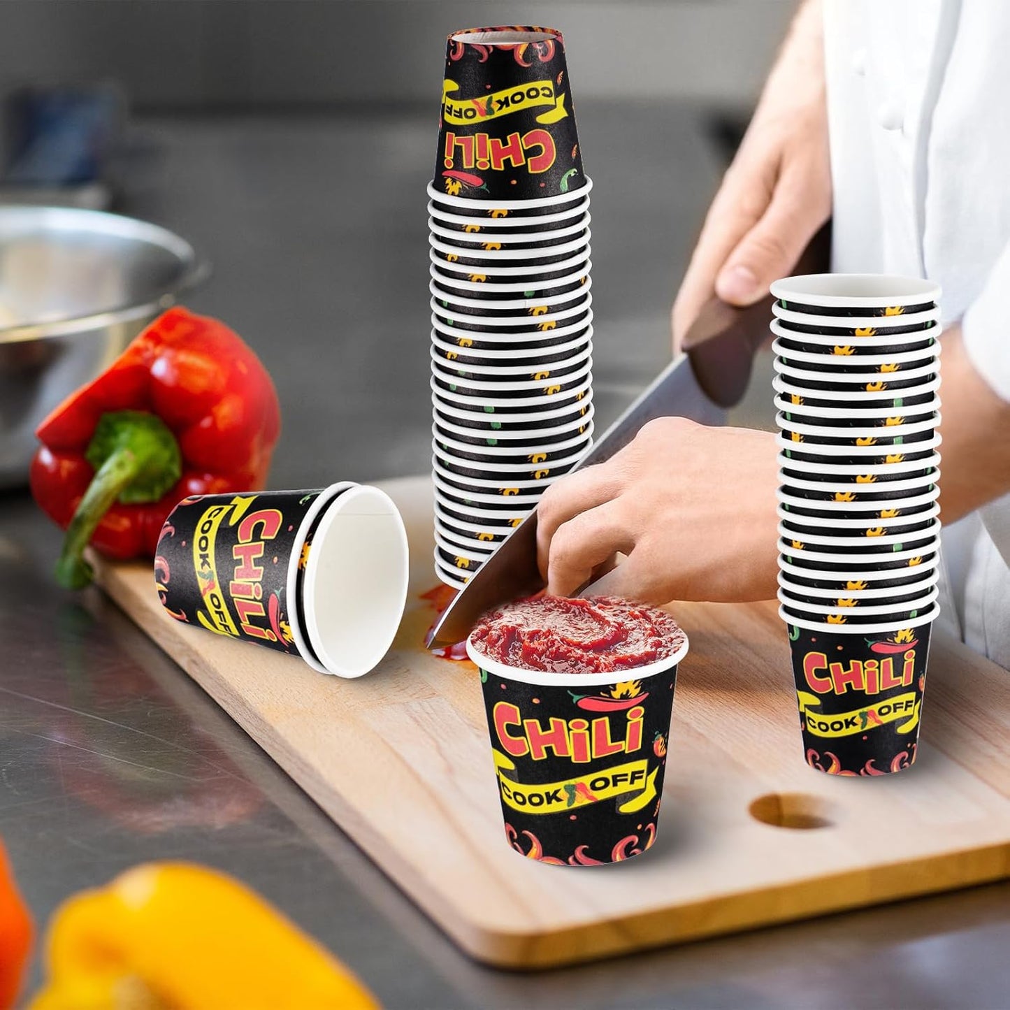 300pcs 2.5oz Chili Cook off Cups Chili Cook Off Decorations Mexican Party Paper Bowls Mini Tasting Disposable Cups Mexican Party Cooking Supplies