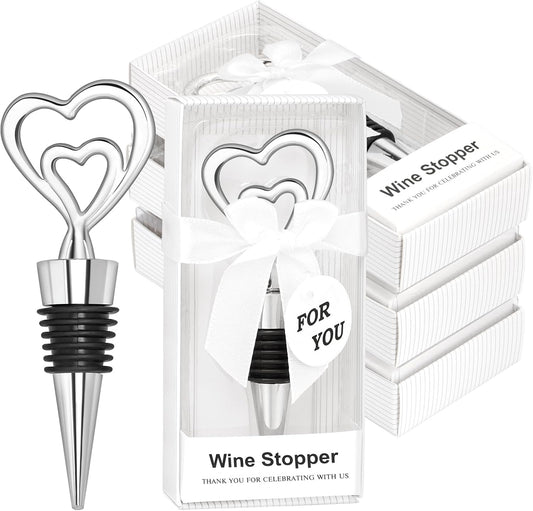 30PCS Double Heart Wine Stoppers for Wedding Favors Bridal Shower Heart Design Party Gifts for Guests Souvenir Decorations with Individual Package