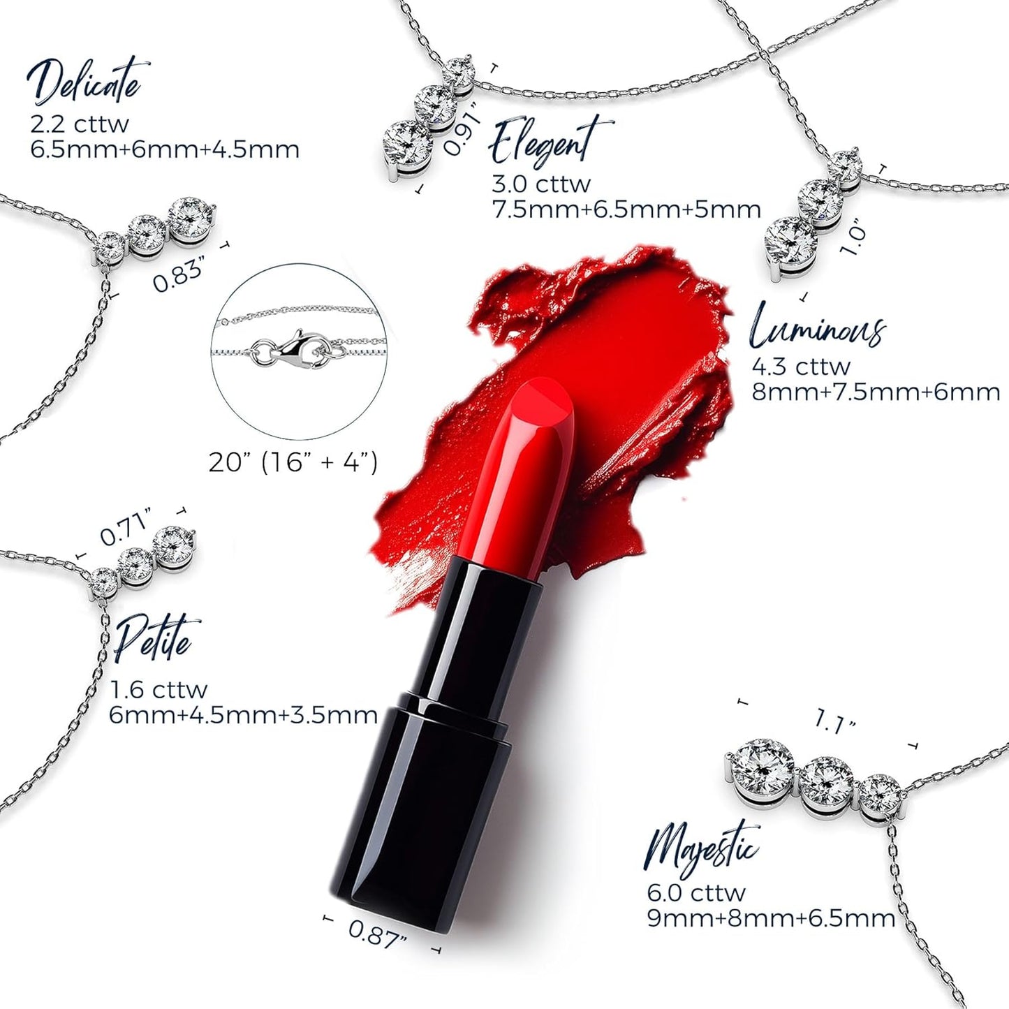 Moissanite Necklace for Women Three-Stone Trilogy Pendant I Love You Sterling Silver Lab Created Gem Jewelry for Her Gift for Wedding Anniversary Birthday to My Wife Daughter Girlfriend Mom