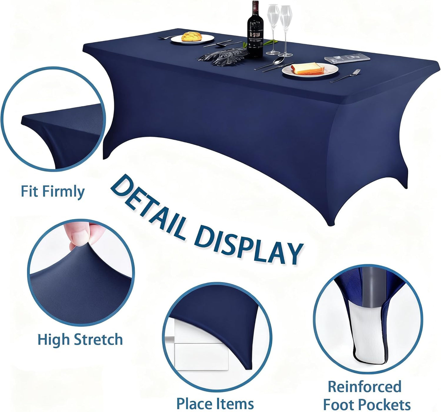 6FT White Table Cloth - 6 Pack Fitted Stretch Rectangle Spandex Tablecloth, Washable Table Cover for Party, Picnic, Wedding, Banquet, Birthday and Festival(30" x 72")