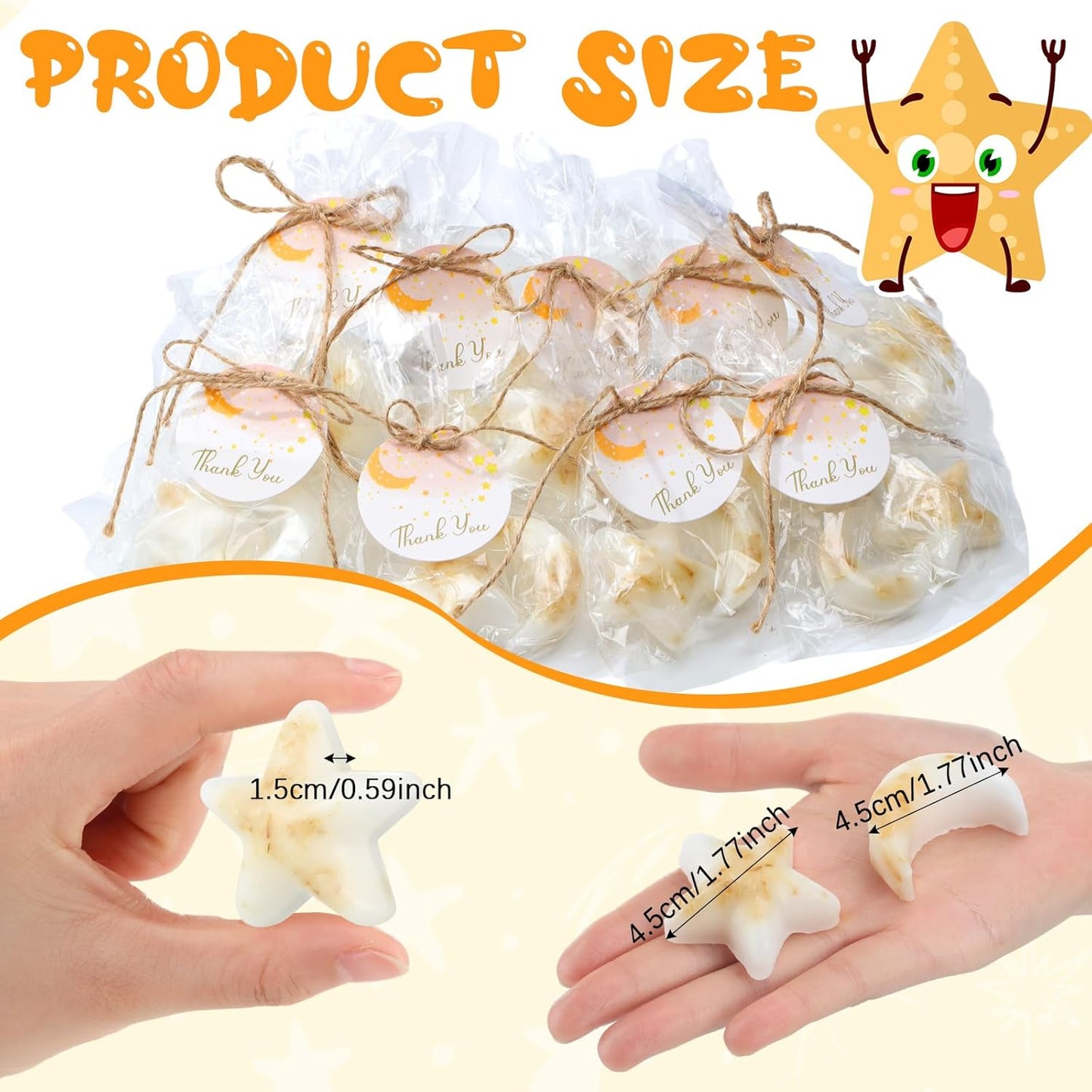 Demissle 20 Pcs Baby Shower Favors Soaps Moon and Star Shaped Bath Soaps with White Thank You Cards Showing Love Gifts for Guest Return Prizes Gender Reveal Birthday Party Decor