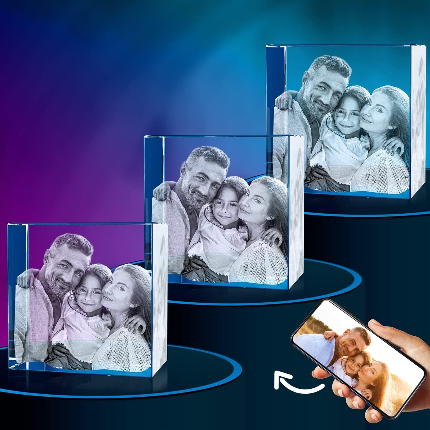 ArtPix 3D Crystal Photo, Christmas Personalized Gifts for Women, Wife, Her, Him, Men, Husband, Grandma, Great Xmas Customized Gift With Your Own Photo, Custom Glass 3D Laser Etched Picture Wedding