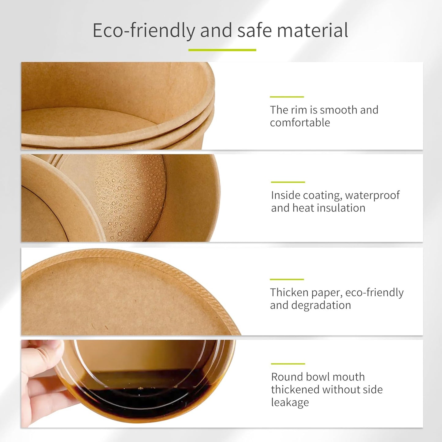 50 Pack 25 oz Paper Bowls with Lids, Disposable Soup Bowls, Heavy-Duty Salad Bowls, in Food Grade Kraft Paper Made, Eco-Friendly Durable No Leakage for Camping, Food Party Dessert Serving Bowls