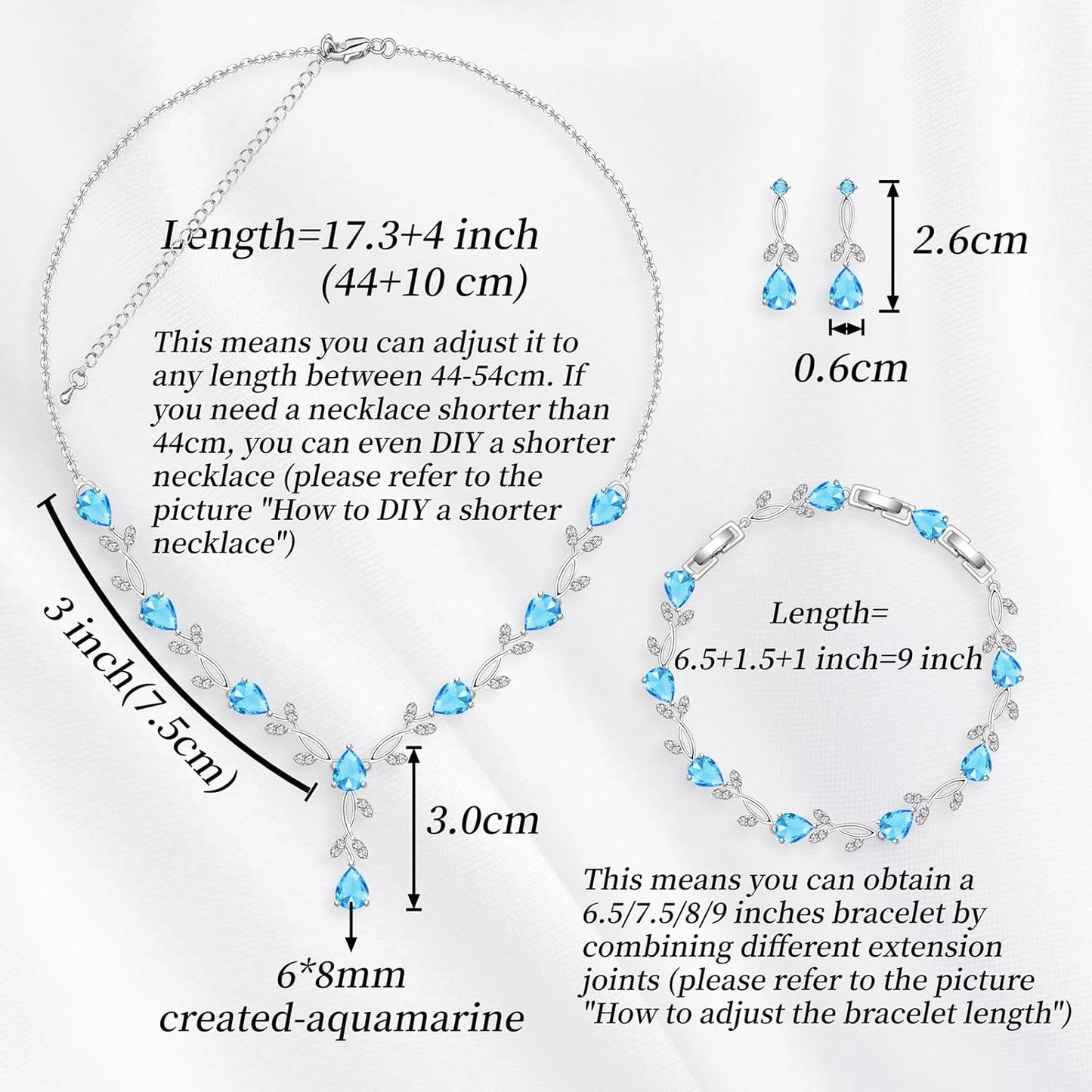 GZWHD Wedding Jewelry Sets for Bride Bridesmaid Women Cubic Zirconia Necklace Earrings Bracelet Set Gift for Mother Friend Wife Daughter Sister Party Prom Jewelry