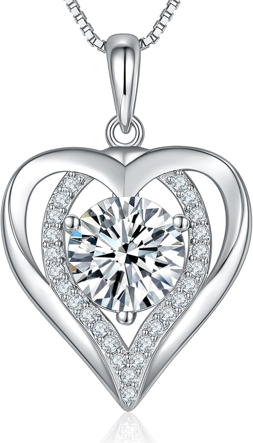 Moissanite Necklace for Women, 1-3 Carat Heart Necklace Engraved with 'I LOVE YOU' Gift for Wife, Anniversary Birthday Christmas Valentine Engagements Mothers Day Jewelry for Wife Her Girlfriend Mom Daughter