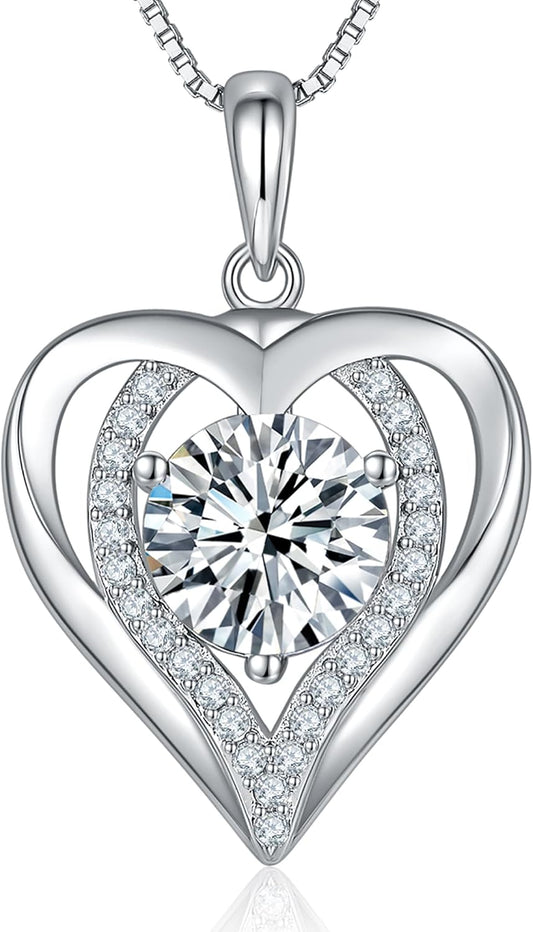 Moissanite Necklace for Women, 1-3 Carat Heart Necklace Engraved with 'I LOVE YOU' Gift for Wife, Anniversary Birthday Christmas Valentine Engagements Mothers Day Jewelry for Wife Her Girlfriend Mom Daughter