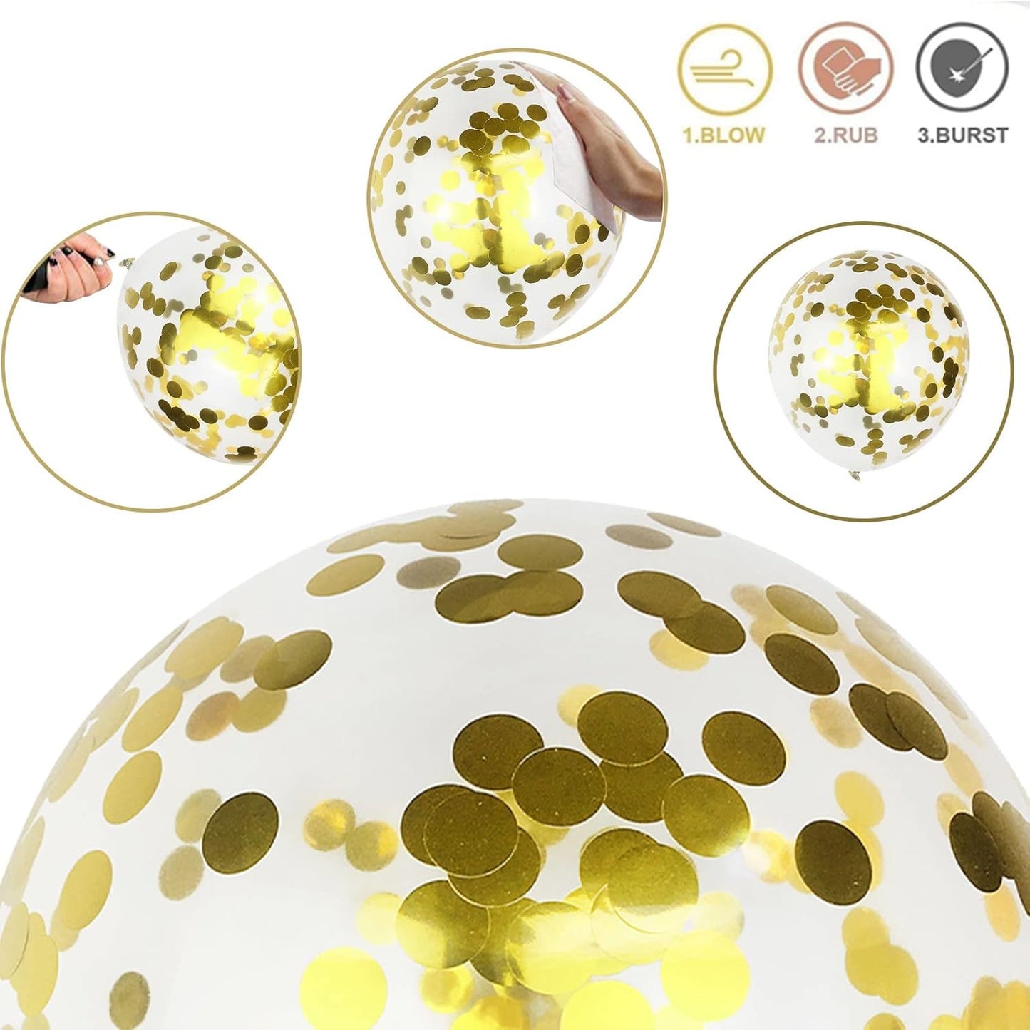 Black and Gold Confetti balloons, 30 PCS Matte Black Metallic Chrome Gold Confetti Latex Balloons with Ribbon, Gold Black Party Balloons for Wedding Birthday Shower Baby Shower Graduation Decoration