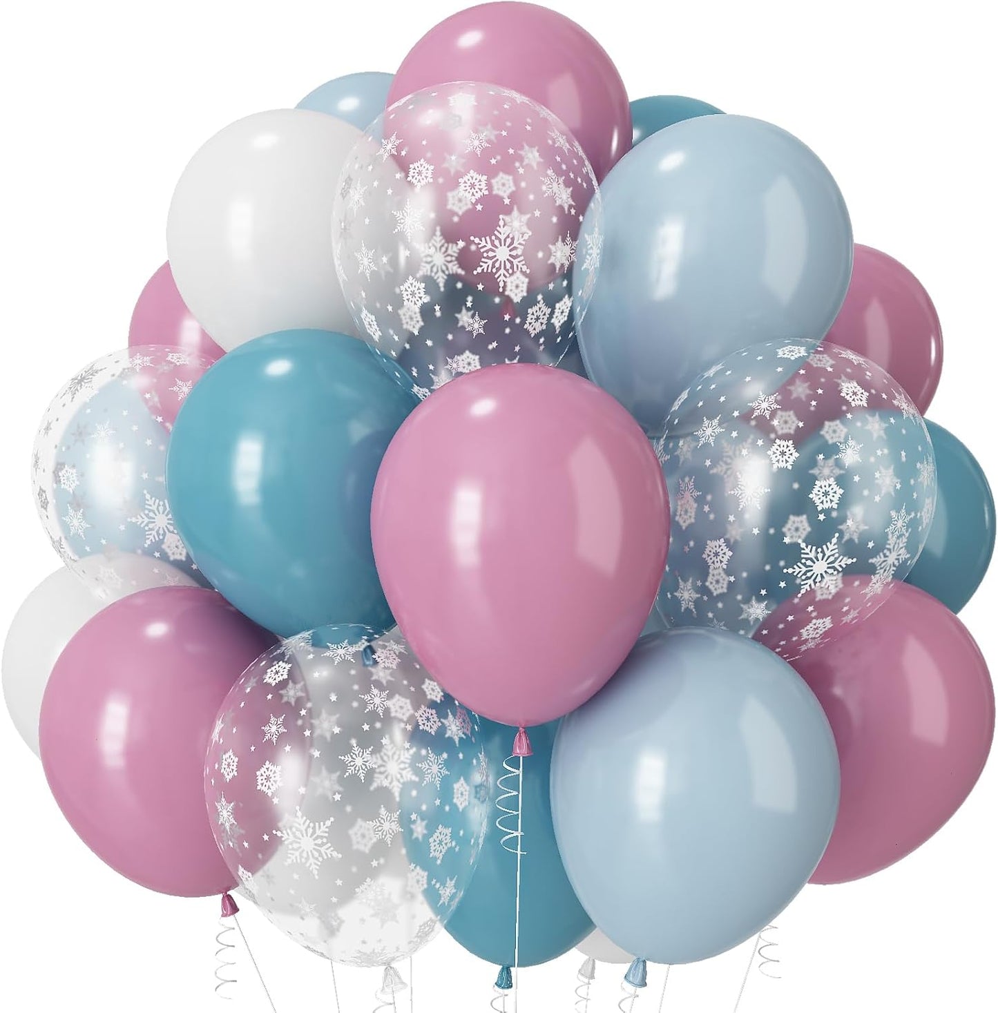 Pink and Blue Balloons, 12 Inch Snowflake Dusty Pink Light Pastel Slate Blue White Latex Balloons for Baby Its Cold Outside Baby Shower Gender Reveal Christmas Winter Wonderland Birthday Party Decor