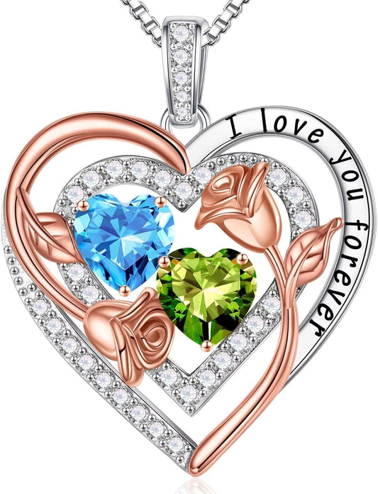 Iefil Birthstone Necklace for Women - Sterling Silver Birthstone Necklace Anniversary Birthday Gifts for Her Wife Mom Daughter