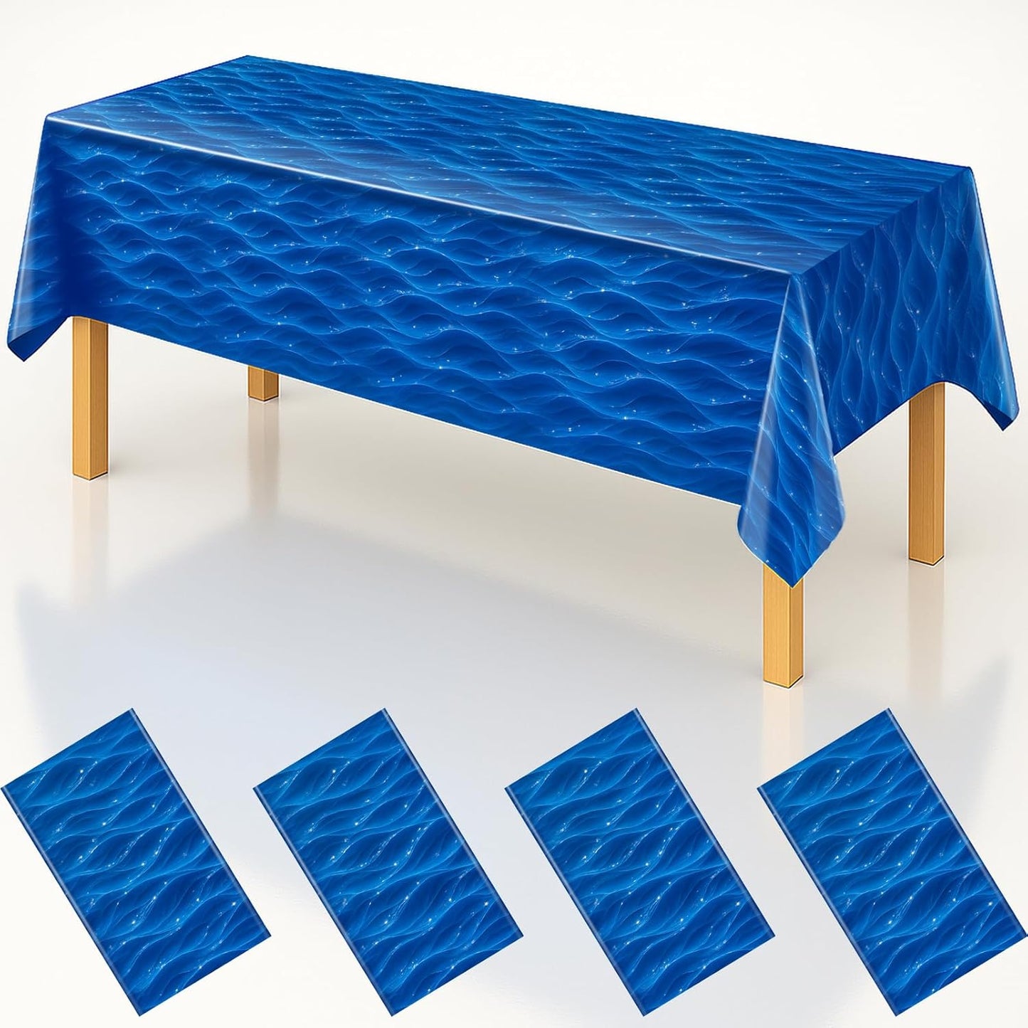 4 Pcs Ocean Wave Plastic Tablecloth Disposable Water Table Cover Blue Under The Sea Party Tablecloths Beach Table Cloth for Summer Pool Birthday Party Decorations (54" x108")