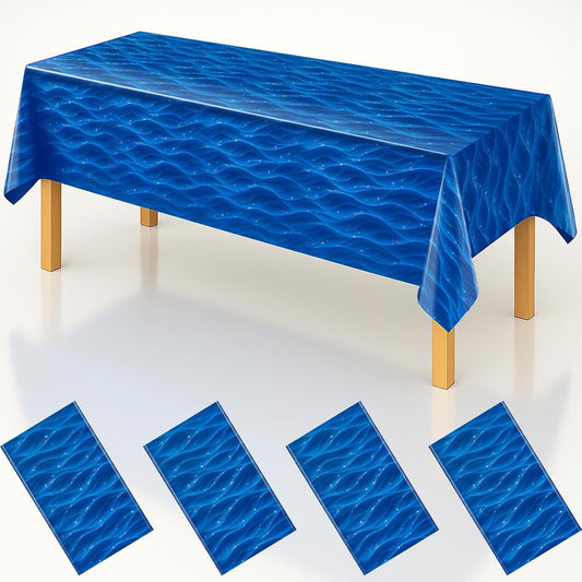 4 Pcs Ocean Wave Plastic Tablecloth Disposable Water Table Cover Blue Under The Sea Party Tablecloths Beach Table Cloth for Summer Pool Birthday Party Decorations (54" x108")