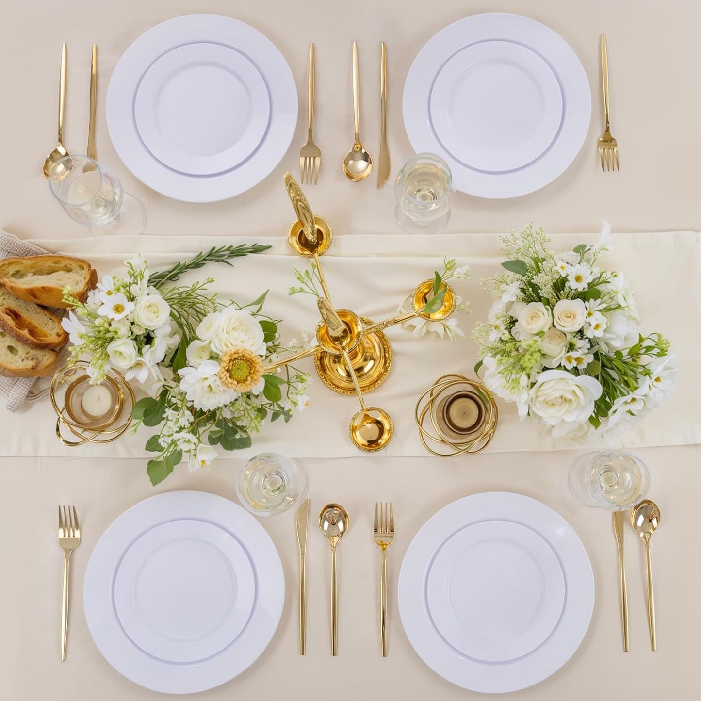 KIRE 120PCS White Plastic Plates - Heavy Duty White Disposable Plates for Party/Wedding - Include 60Pieces 10.25inch White Dinner Plates - 60Pieces 7.5inch White Dessert/Salad Plates