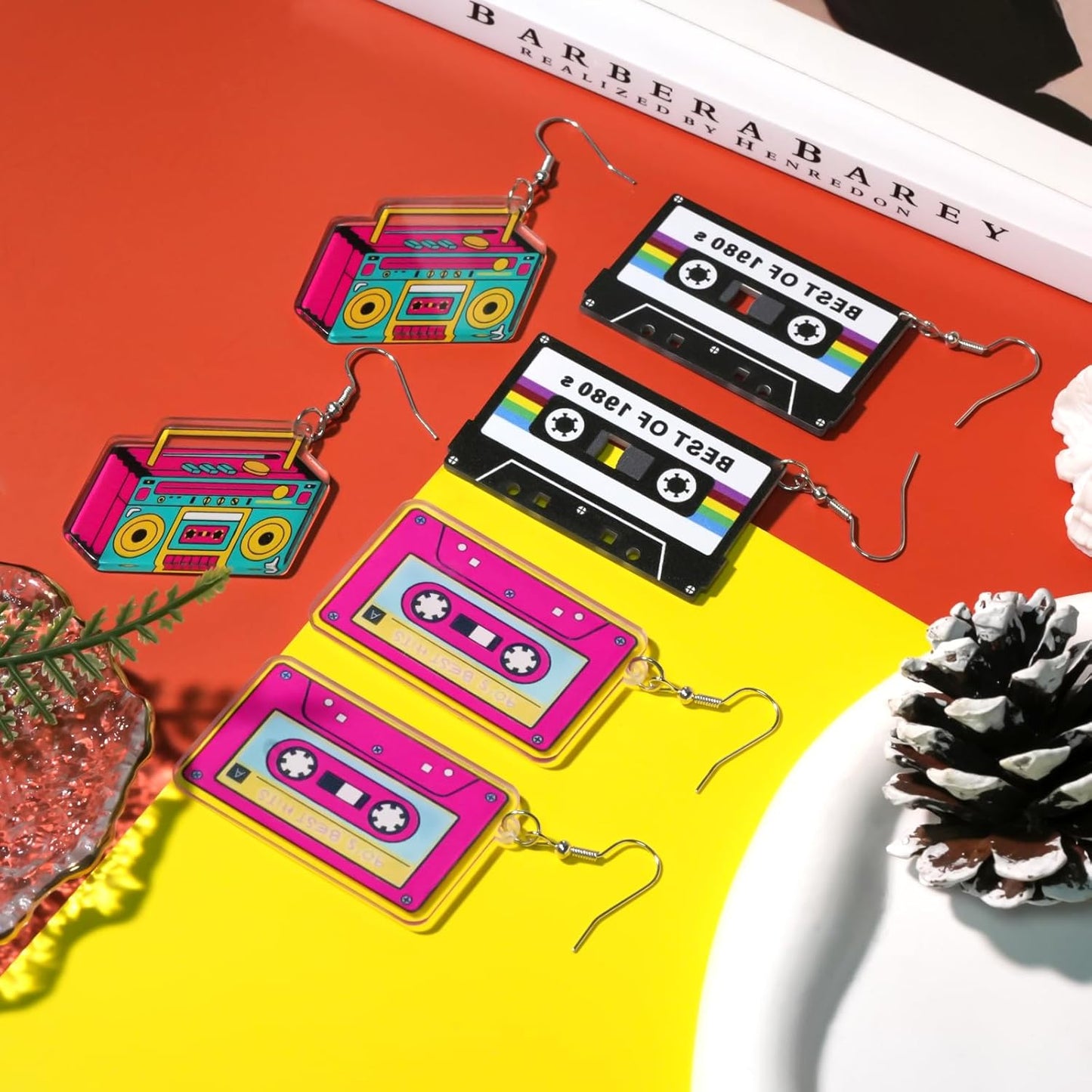 80s 90s Retro Cassette Tape Neon Earrings for Women Acrylic Radio Earring Set for 80s 90s Accessories Cosplay Party Jewelry Gifts