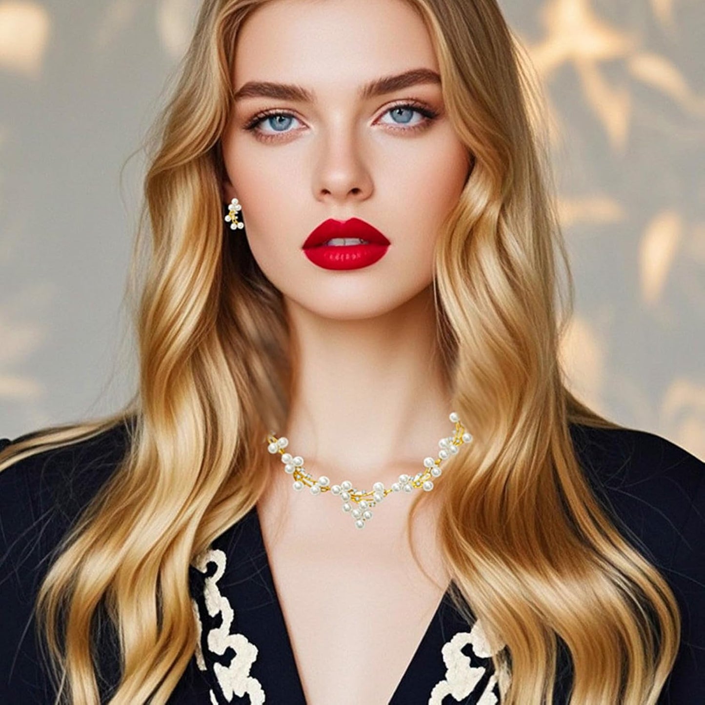 la luen Pearl Bride Wedding Jewelry Set Faux Pearls Crystal Rhinestone Necklace Earrings Bracelet Sets for Women Bridesmaid(3 PCS)