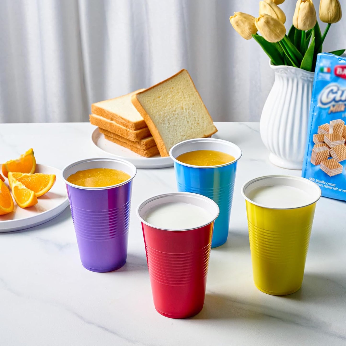 Lilymicky 200 Pack 16 oz Disposable Plastic Cups, Assorted Color Plastic Party Cups for Parties, Events, Game and BBQ