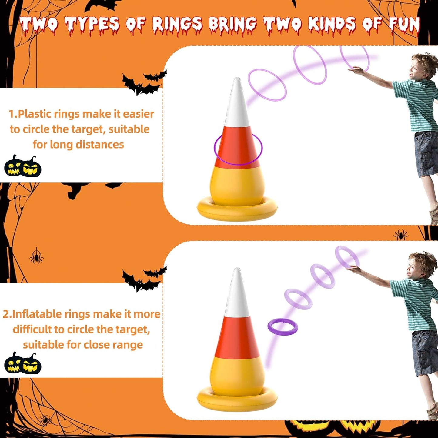 Halloween Ring Toss Game, Halloween Party Games Inflatable Candy Corn Ring Toss Toys with Air Pump for Kids Adults Party Favors Indoors Outdoors Family Party Game Supplies