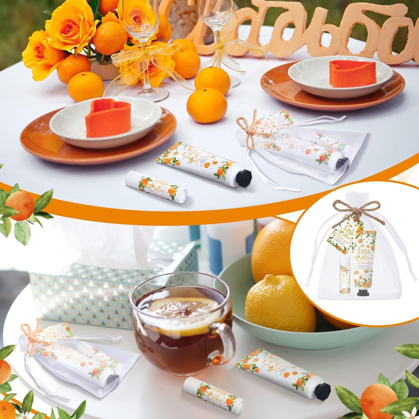 48 Sets 192 Pcs Little Cutie Baby Shower Gifts for Guests Orange Cutie Baby Shower Games Prizes Favors Bulk Include 48 Hand Cream and 48 Lip Balm Guests Gender Reveal Souvenirs Gifts
