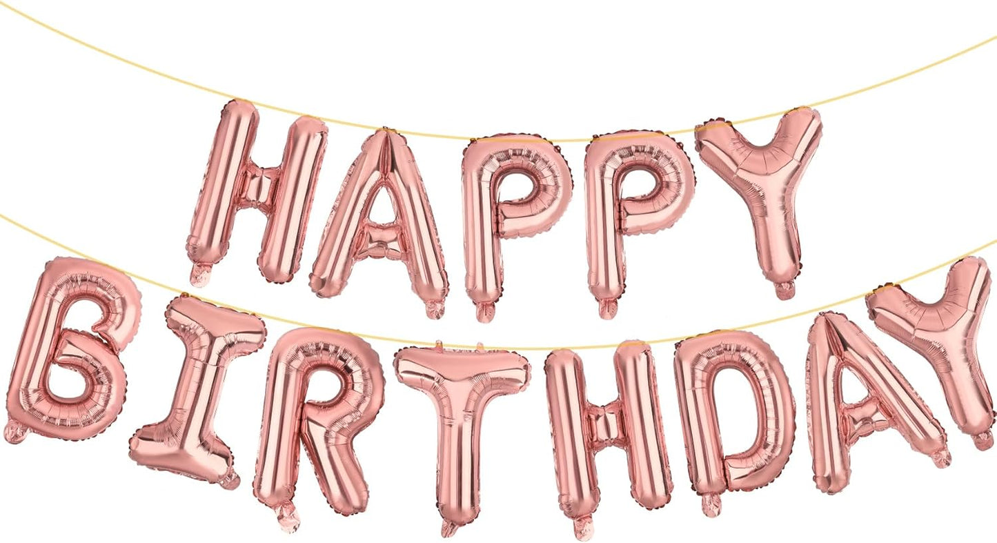 LIOZEOKUN Happy Birthday Balloon Letters 16 inch Mylar Foil Birthday Balloons Banner Sign for Birthday Party Decorations Supplies (Rose gold)