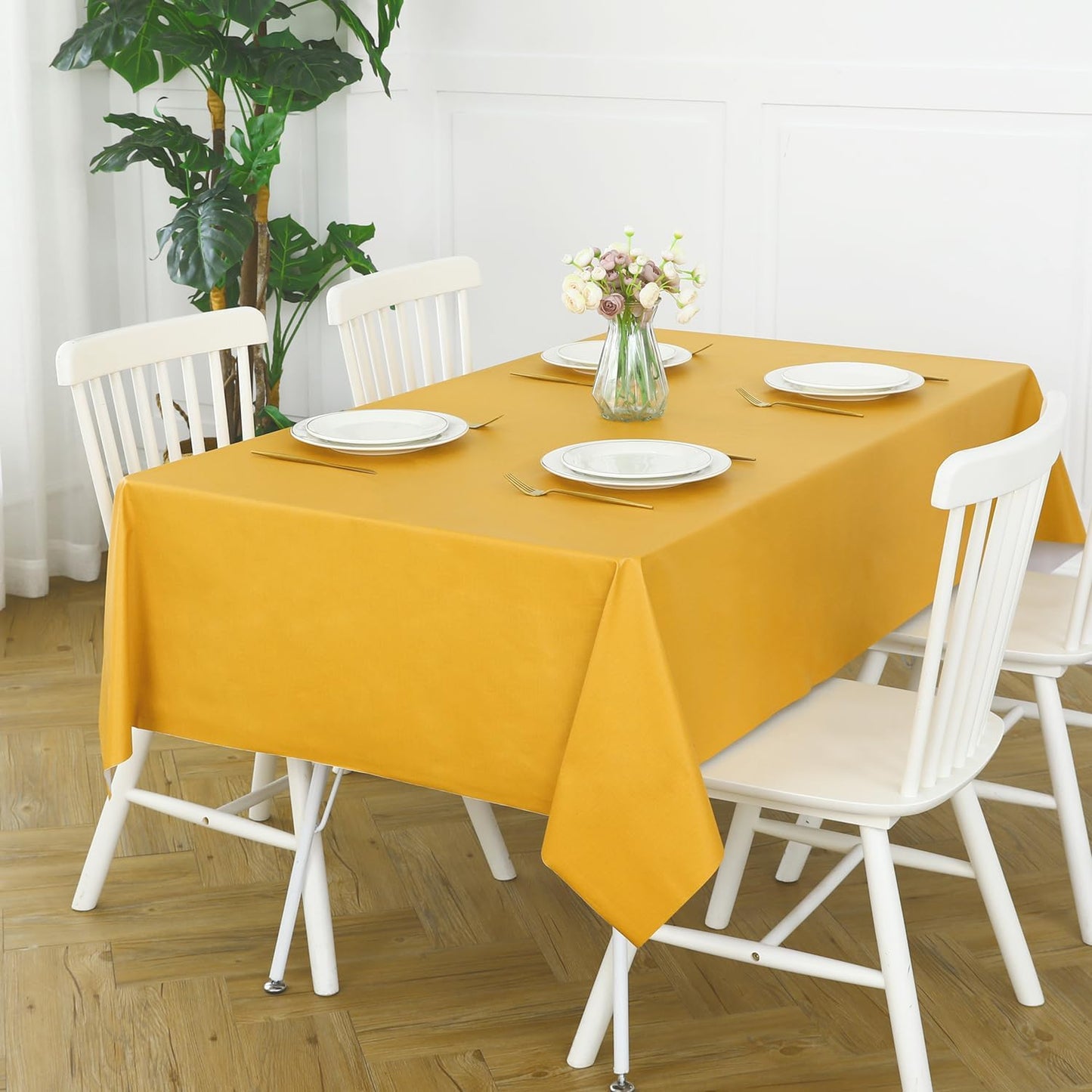 Romanstile Halloween 100% Waterproof PVC Tablecloth, Rectangle Oil Spill Proof Stain Resistant Vinyl Table Cloth, Wipe Clean Plastic Table Covers for Kitchen/Dining/Parties - 54 x 108 Inch, Yellow