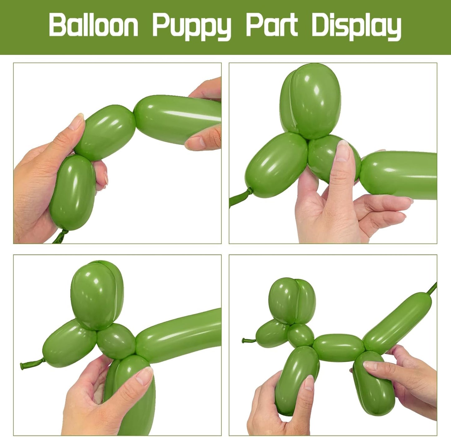 100Pcs Olive Green 260 Balloons, Thickening Latex Olive Green 260q Balloons for Animal Model, Olive Green Long Twisting Balloons for Halloween Xmas Presents, Animal Shape Weddings, Birthdays Clowns.