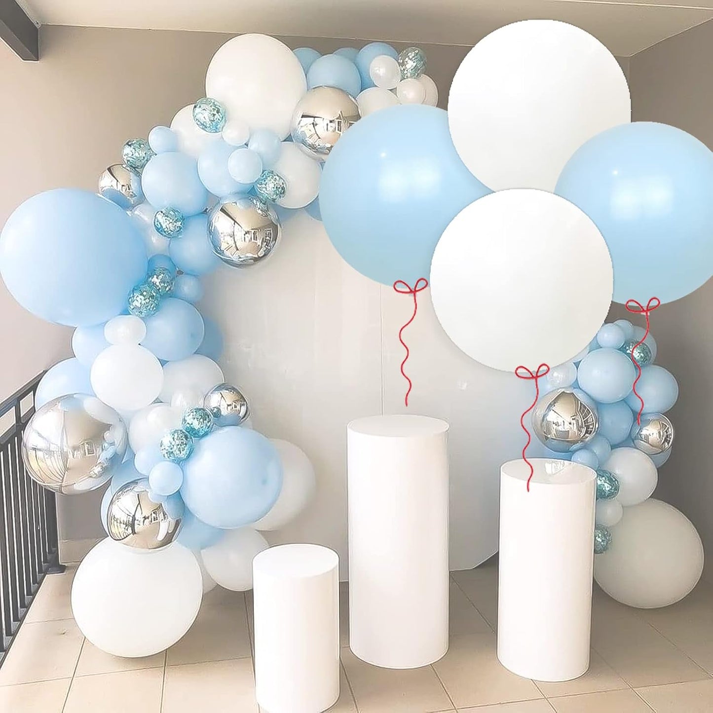24 Inch Latex Round Balloons 10 Pack White and Macaron Blue Thick Giant Balloons for Photo Shoot Wedding Baby Shower Birthday Party Decorations by IN-JOOYAA