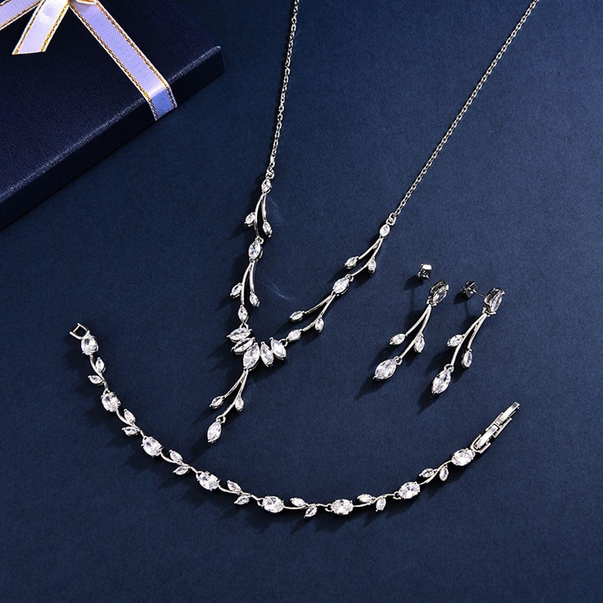 GULICX Jewelry Set for Womens, Rhinestone Necklace and Earrings Bracelet Set, Wedding Party Prom Jewelry Set for Brides Bridesmaid