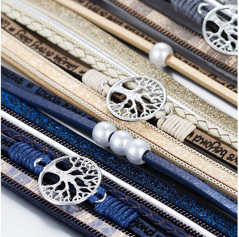 Fesciory Leather Wrap Bracelets for Women, Boho Leopard Multi-Layer Crystal Beads Cuff Bracelet Jewelry