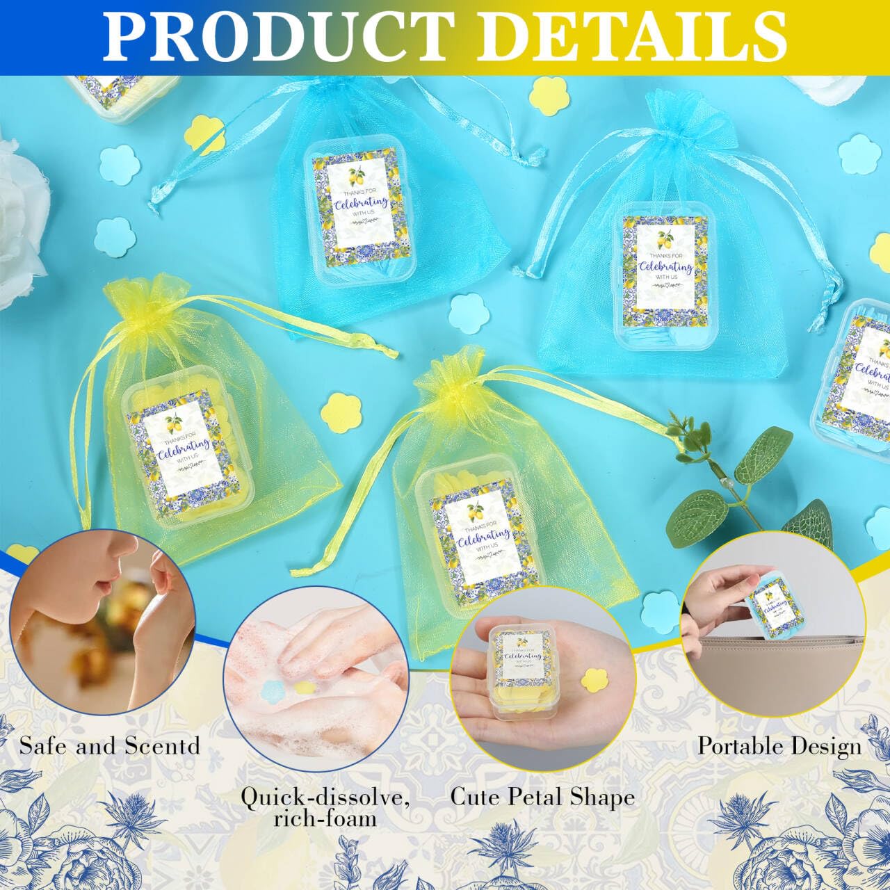24 Pcs She Found Her Main Squeeze Bridal Shower Soap Favors - Lemon Themed Bridal Shower Favors, Yellow Blue Themd Soap Gift Set Party Supplies for Wedding Engagement Party Decorations