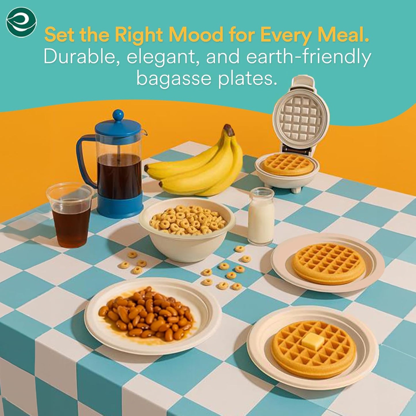 ECO SOUL Compostable Paper Plates 6 Inch (200 Count) Heavy Duty Disposable Dessert Plates, Eco-Friendly Sugarcane Bagasse Small Plates For Appetizer- Natural Brown