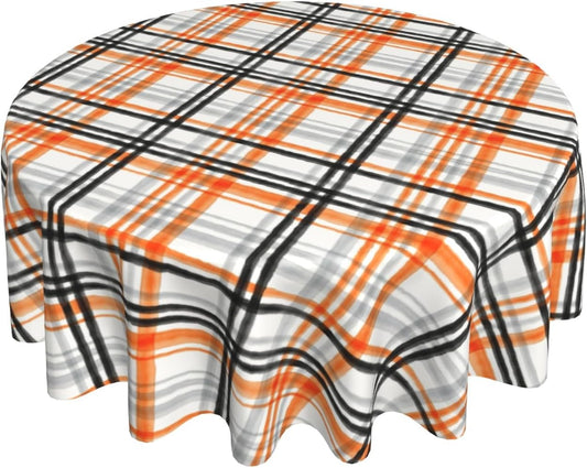 Giwawa 60inch Halloween Checkered Round Tablecloth Orange Black Grey Buffalo Plaids Circle Table Cover Stain Heat Resistant Washable Table Cloth for Kitchen Dining Picnic Party Holiday Decor